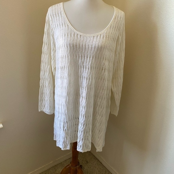 Eileen Fisher Women's Sweater White Size XL Semi Sheer Lightweight Scoop Neck - Picture 1 of 7